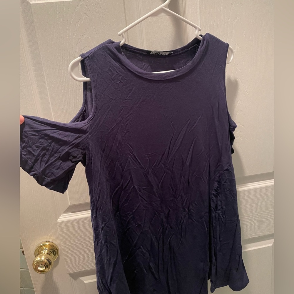 Blue cold shoulder shirt
